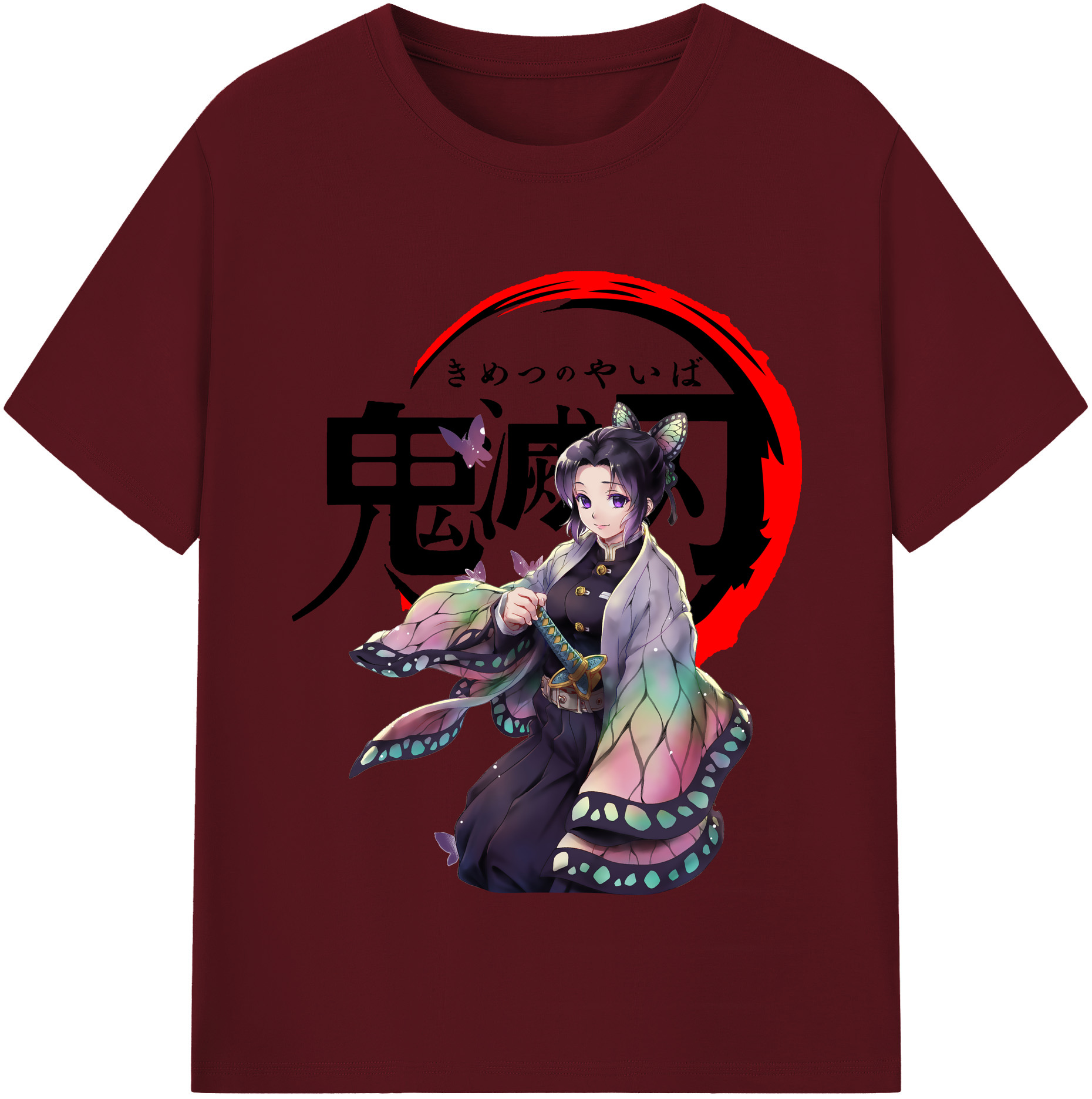 （画像用） 鬼滅の刃（きめつのやいば）蟲柱-胡蝶 しのぶ／こちょう しのぶ Kochou Shinobu 綿100％半袖Tシャツ（フロントプリント）